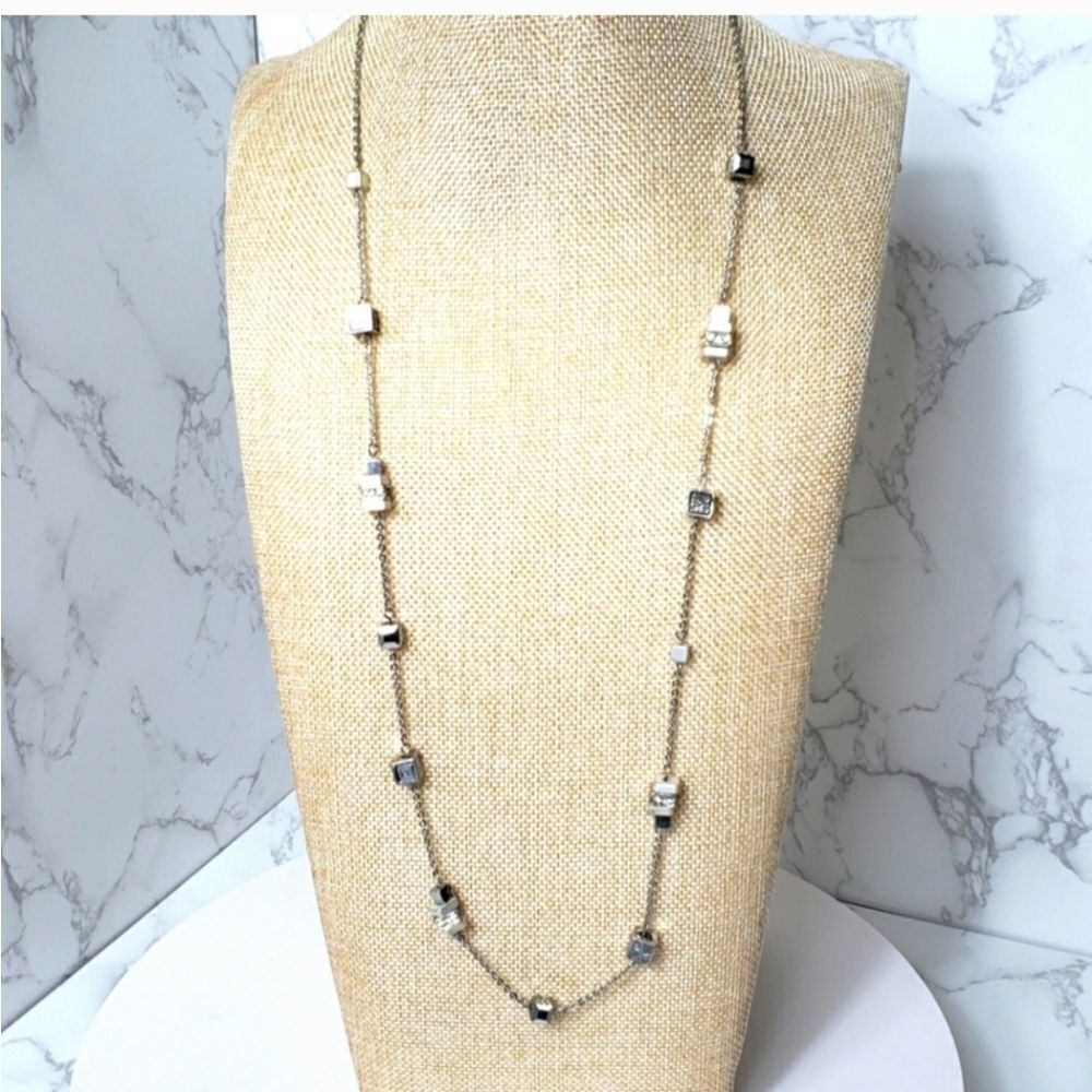 SILVER-TONE Cube Beaded Chain Necklace